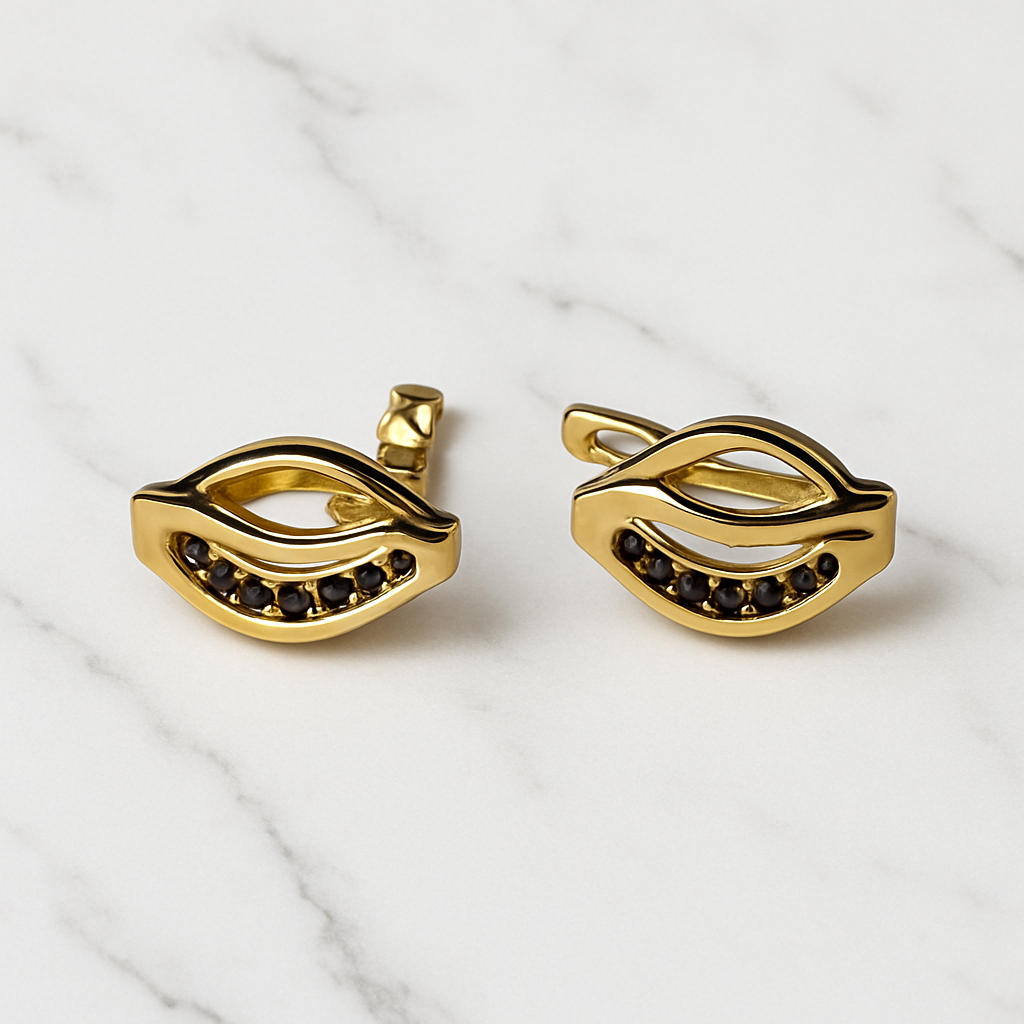 14 karátos arany fülbevaló fekete cirkónia kövekkel