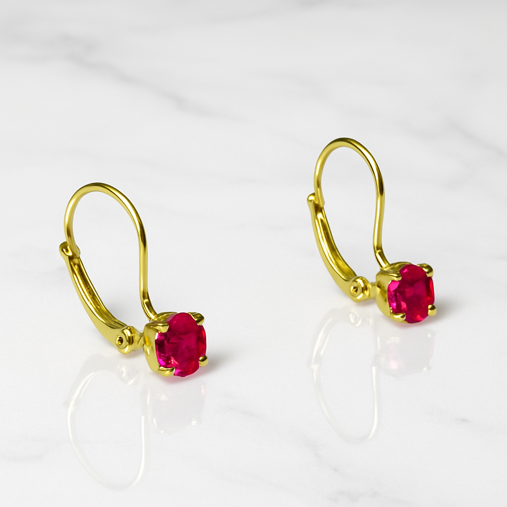 14K arany gyermek fülbevaló – szív alakú pink kővel