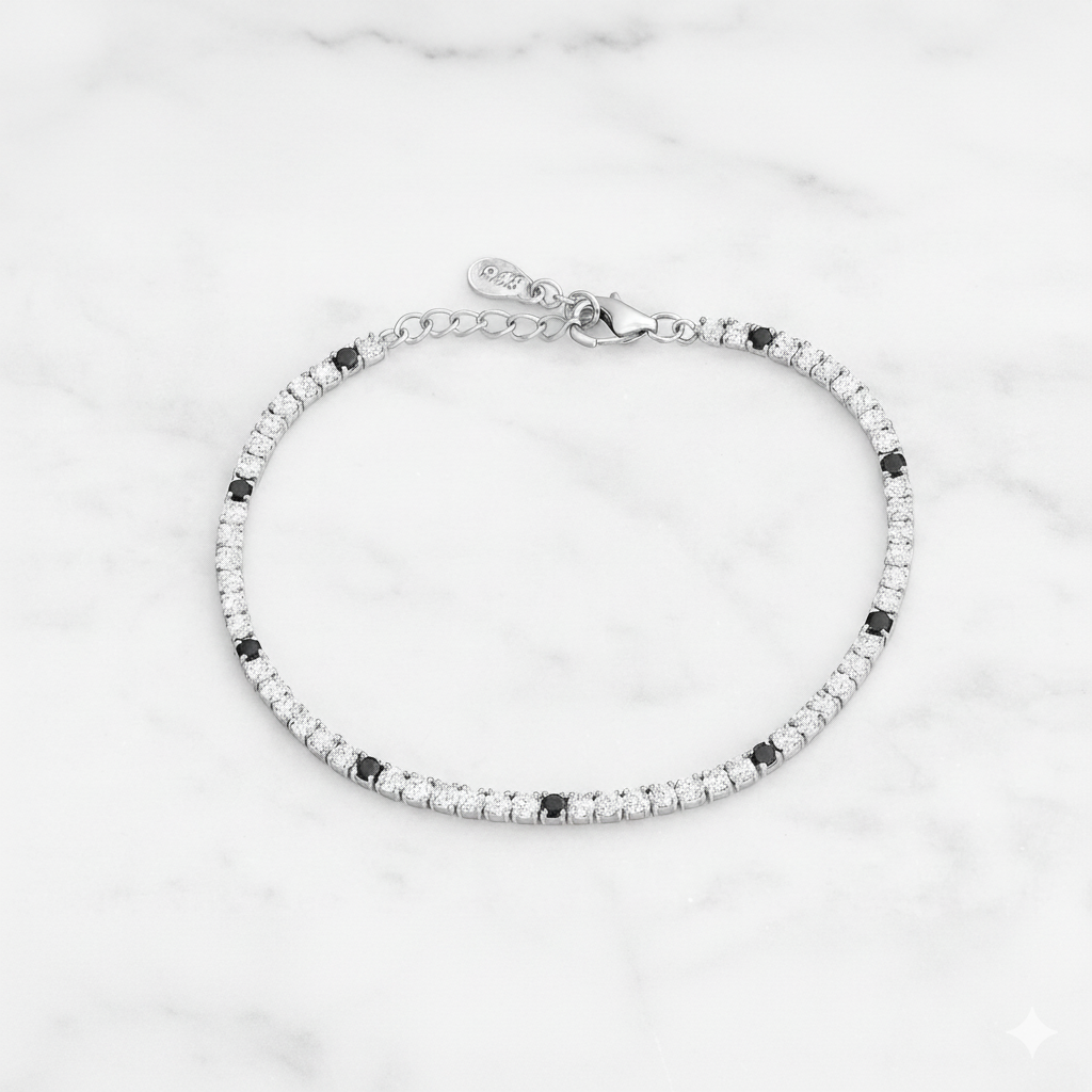 Fekete–fehér cirkóniás ezüst tennis karkötő
