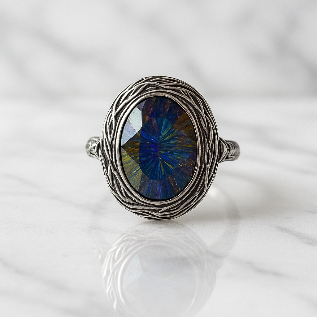 Antik hatású kék kristályos ezüst gyűrű – a misztikum és elegancia találkozása