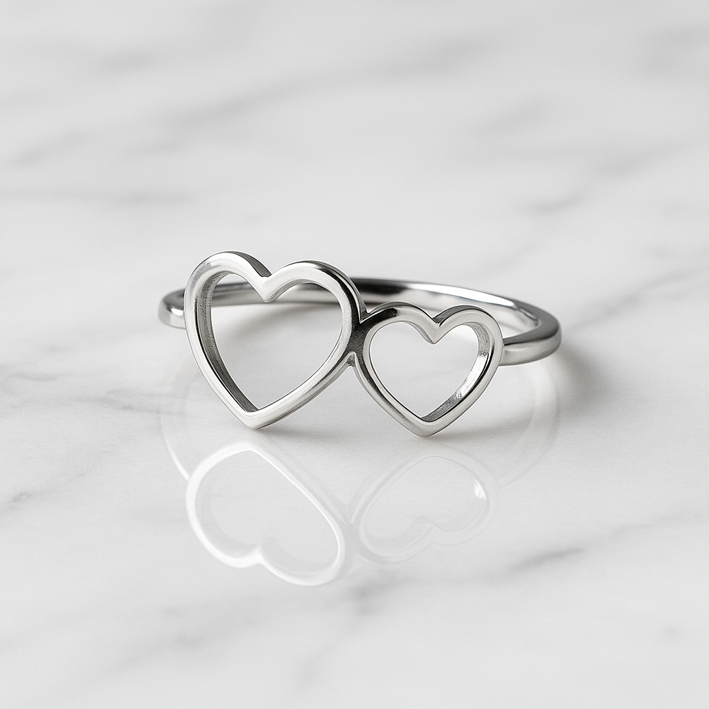 Dupla szív ezüst gyűrű – a szeretet és összetartozás jelképe