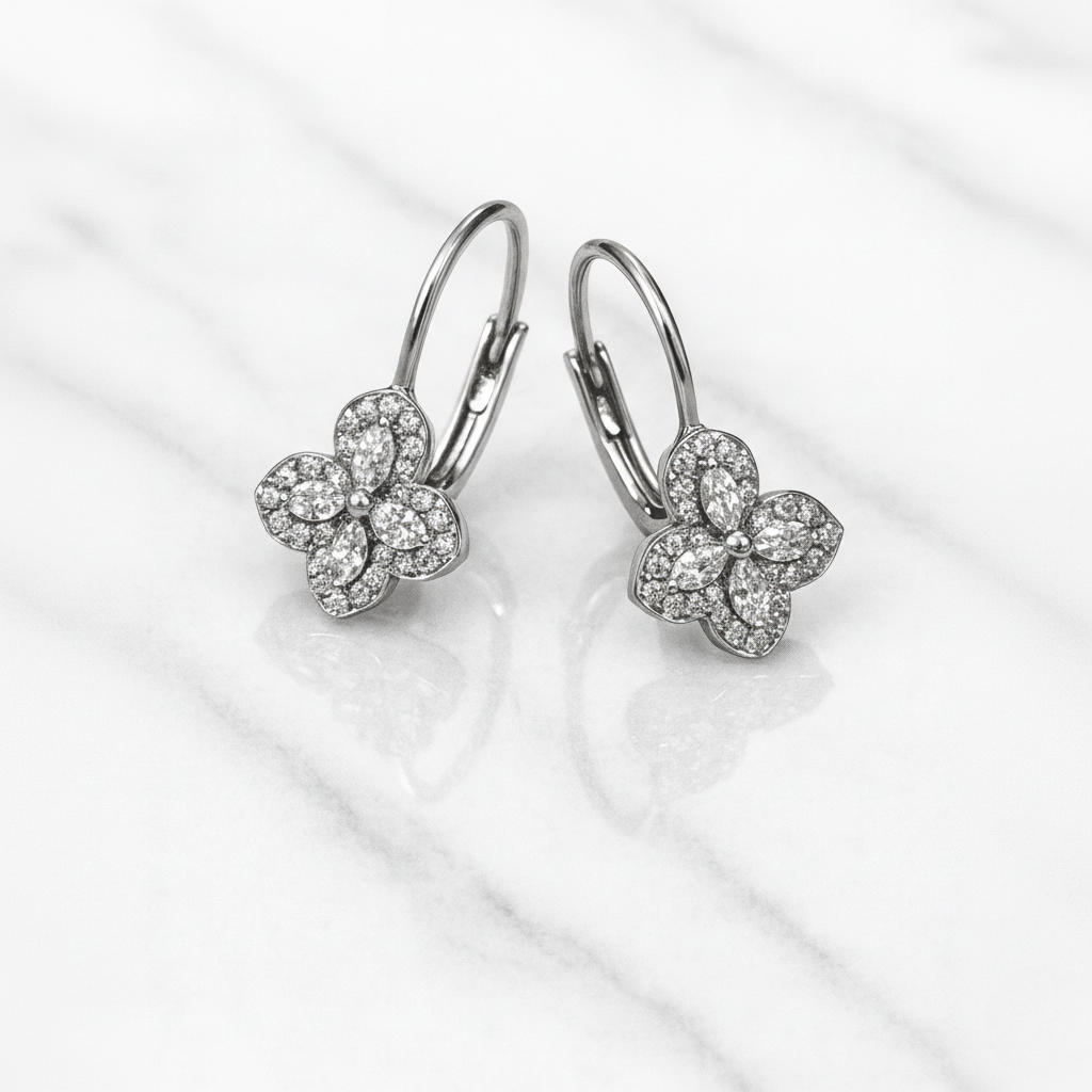 Négy szirmos virág ezüst fülbevaló