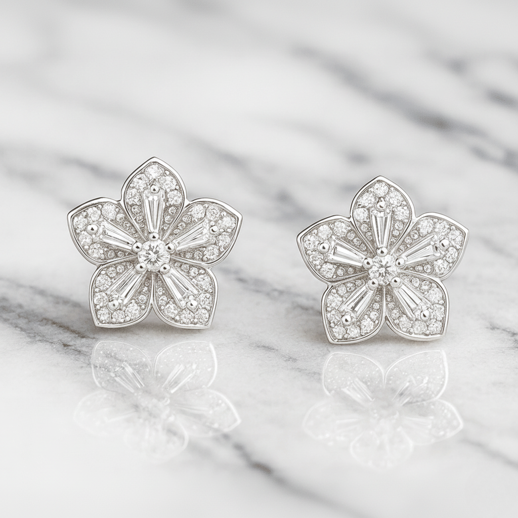 Virágmintás ezüst fülbevaló