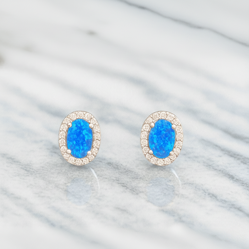 Kék köves ovális ezüst fülbevaló