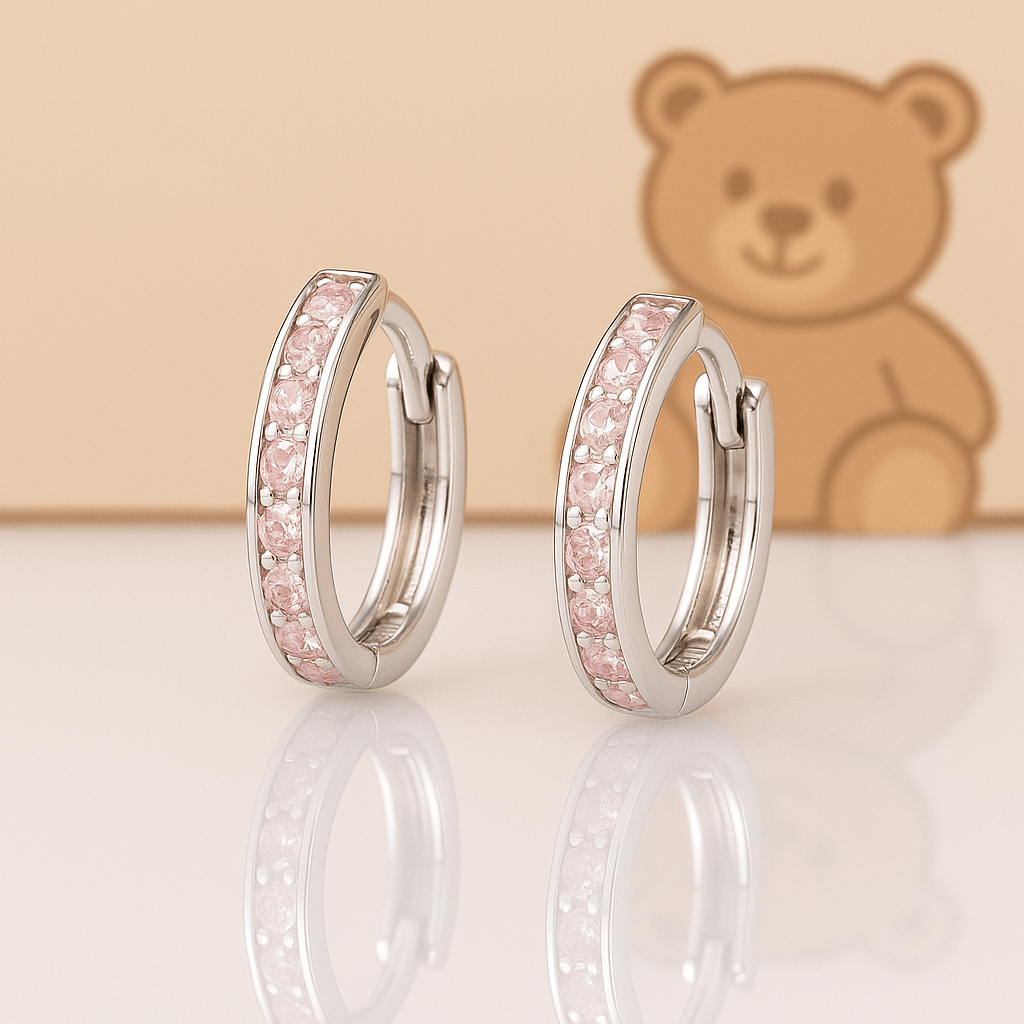 Rózsaszín köves ezüst karika fülbevaló