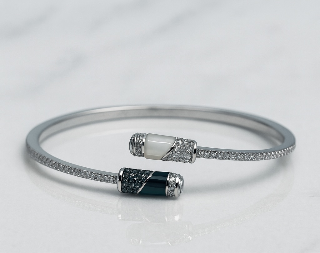 Fehér–zöld betétes prémium ezüst karperec